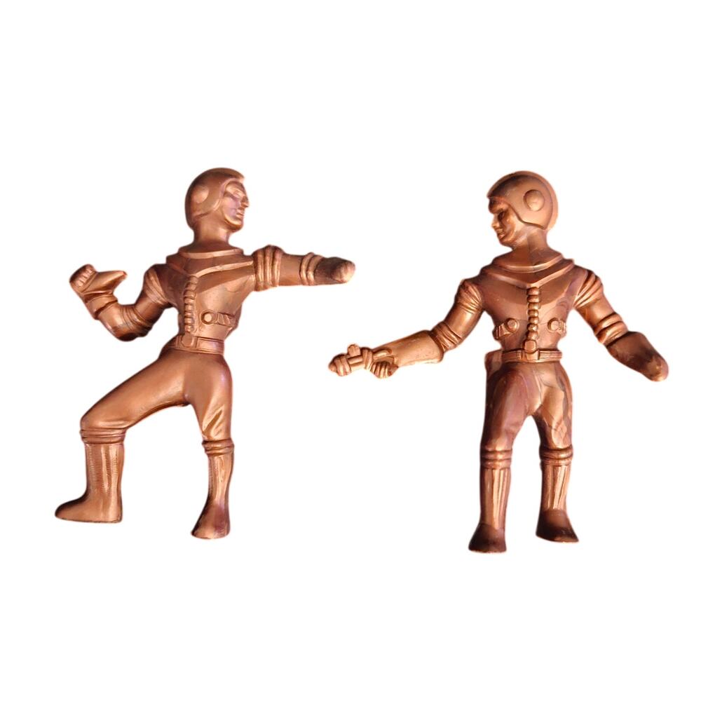 Vintage Style Copper Color Space Astronaut Figures Lot of 2 Sci Fi Miniatures